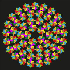 Round geometric pattern. Abstract star mosaic. Repeating color shapes. Vector dark background.