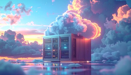 Cloud Computing Infrastructure - Servers in a Dreamlike Sky.