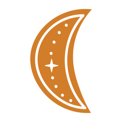 Flat style illustration of a gingerbread moon cookie, perfect for Christmas, New Year, winter holiday baking, and festive food designs.