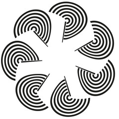 Geometric fan pattern. Concentric circle array. Abstract radial design. Vector curve element.