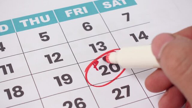 Pay Day Reminder on Calendar with Red Circle Mark on Date in Work Planning.