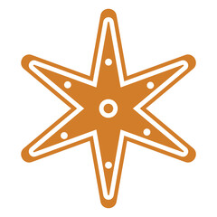 Flat style illustration of a gingerbread six-point star cookie, perfect for Christmas, New Year, winter holiday baking, and festive food designs.