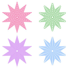 Abstract flower shapes. Star petal pattern. Colorful line Vector. Decorative geometric illustration.