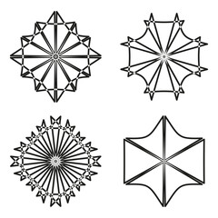 Geometric star shapes. Monochromatic line design. Abstract outline elements. Vector symmetrical pattern.