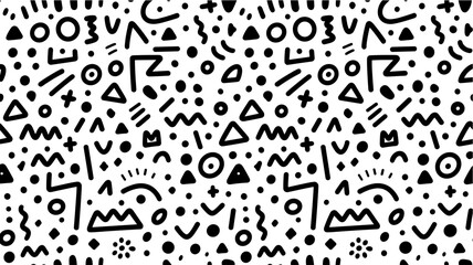 Seamless Black and White Abstract Geometric Doodle Pattern Background