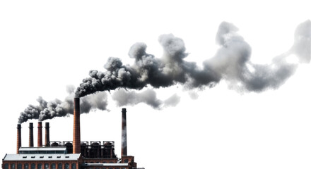Industrial factory with smoking chimneys on a white background cutout transparent png
