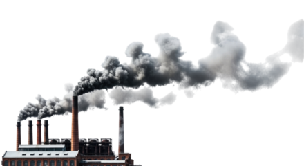 Industrial factory with smoking chimneys on a white background cutout transparent png
