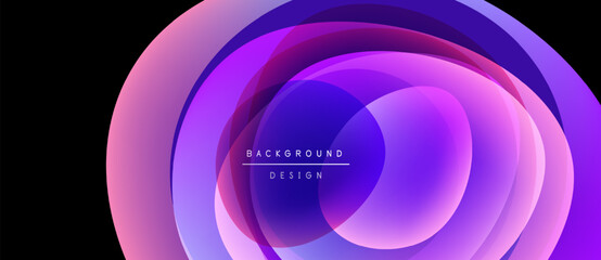 Abstract layers create vibrant circular design. Pink, purple hues blend, forming dynamic visual effect. Text reads background design.