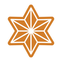 Flat style illustration of a gingerbread star cookie, perfect for Christmas, New Year, winter holiday baking, and festive food designs.