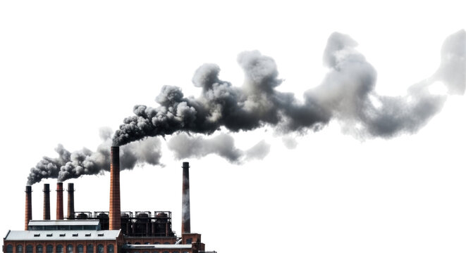 Industrial factory with smoking chimneys on a white background cutout transparent png