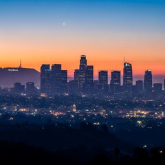 Naklejka premium Los Angeles Skyline Sunrise Cityscape.