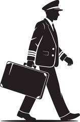 Elegant pilot silhouette walking with briefcase