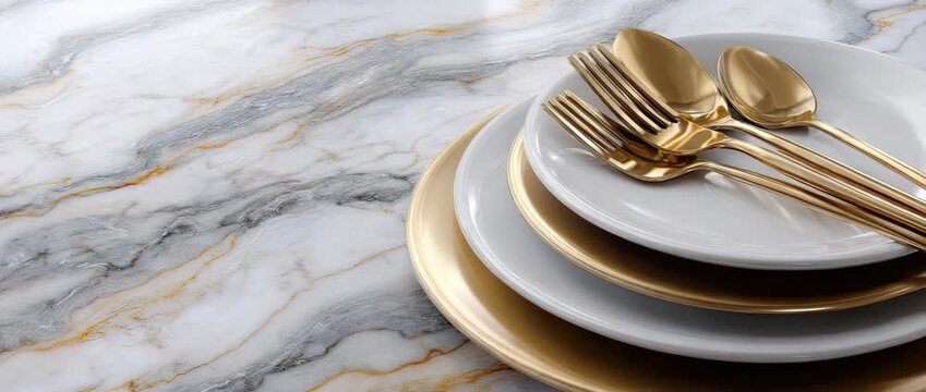 Discover the charm of an elegant dinnerware set on a stunning marble table, perfect for a special gathering or celebration