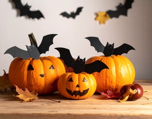 cute halloween pumpkin and bat
