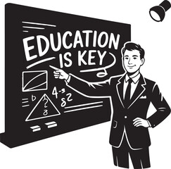 Engaging education concept with professor and blackboard
