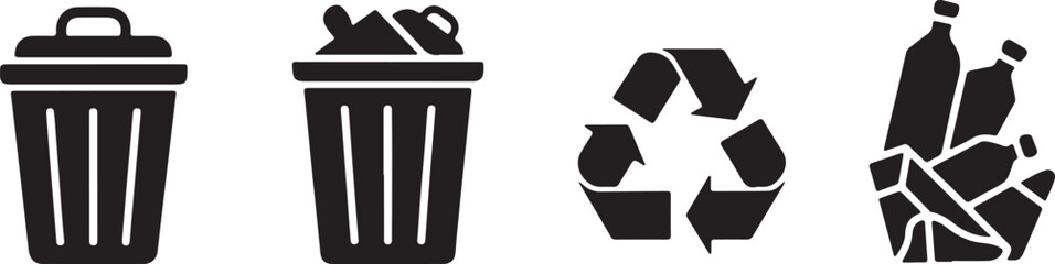 Garbage Bins Recycle Icon Symbol Set Ecology Waste Management Awareness