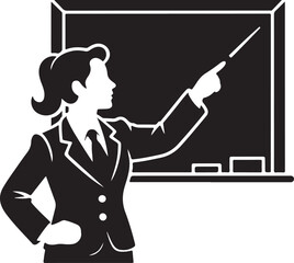 Confident teacher presenting lesson at chalkboard