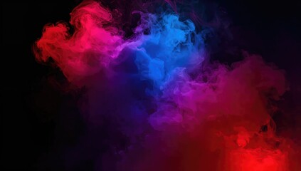 Neon hues of red and blue mist on a black backdrop