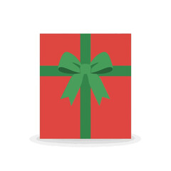 Red Gift Box with Green Ribbon and Bow.