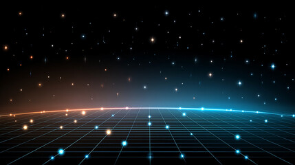 Abstract background with a grid and dots fading into the distance