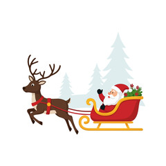 Santa Claus and reindeer flying in a sleigh.
