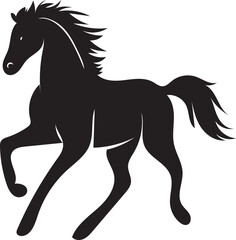 Elegant Black Horse Silhouette Running Free on a White Background