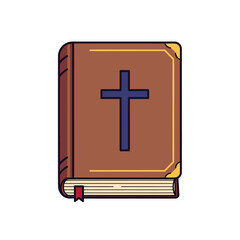 Brown Bible with Blue Cross and Gold Accents.