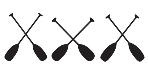 Crossed oars silhouette vector, Two boat paddles silhouette vector,  Canoe oars symbol