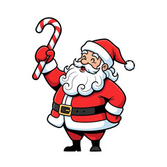 Cartoon Santa Claus Holding a Candy Cane Festive Christmas Character.