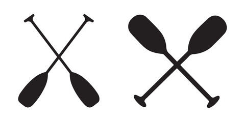 Crossed oars silhouette vector, Two boat paddles silhouette vector,  Canoe oars symbol