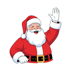Cheerful Santa Claus Waving Hand in Festive Red Suit.