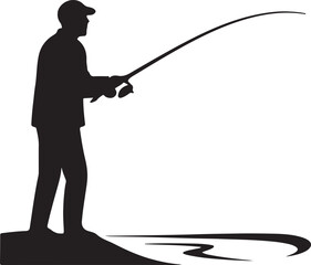 Obraz premium Silhouette of a Fisherman Casting a Line on a Riverbank