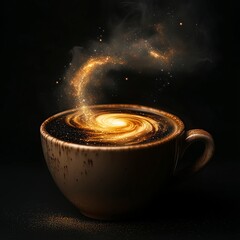 A mesmerizing image of a coffee cup with a swirling galaxy inside, blending the cosmic beauty of the universe with the comforting warmth of a hot beverage. Perfect for creative concepts.