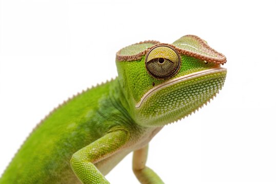 Chamaeleo calyptratus species isolated on a white background