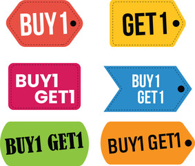 Colorful Buy One Get One Free Sale Promotion Stickers Vector Illustration