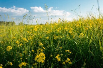 Springtime field of yellow blossoms