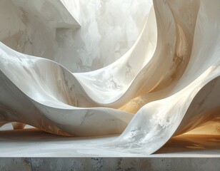 Abstract Composition of Flowing Fabric in Textured White and Beige Tones With Soft Lighting