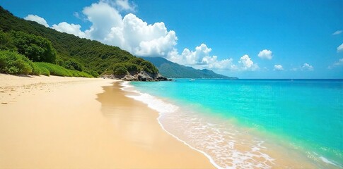 Golden Sands and Turquoise Waters Serene Coastal Scene Perfect for Summer Vacation and Travel Brochures