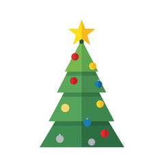 Festive Christmas Tree Illustration with Star and Ornaments.