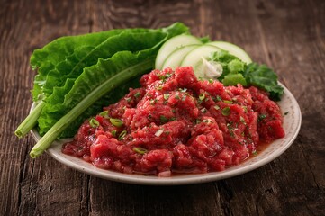 Traditional Larb with Fresh Minced Meat and Blood