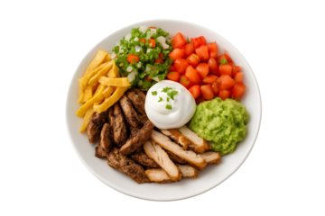 Delicious chicken fajita bowl with guacamole and salsa