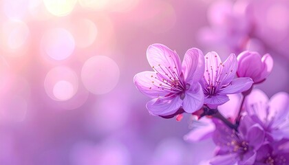 Delicate Pale Pink Cherry Blossoms on Branch Macro Shot with Natural Light and Shallow Focus in Bokeh Background Creates a Soft Dreamy Aesthetic