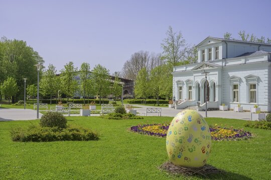 Mramorne Kupke outbuilding spa house complex with park and Easter egg, Lipik, Požega-Slavonia County, Croatia