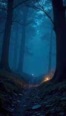 Mysterious Night Scene Ethereal Glow Illuminates Objects in Enigmatic Darkness - Perfect for Fantasy, Mystery, and Magical Themes