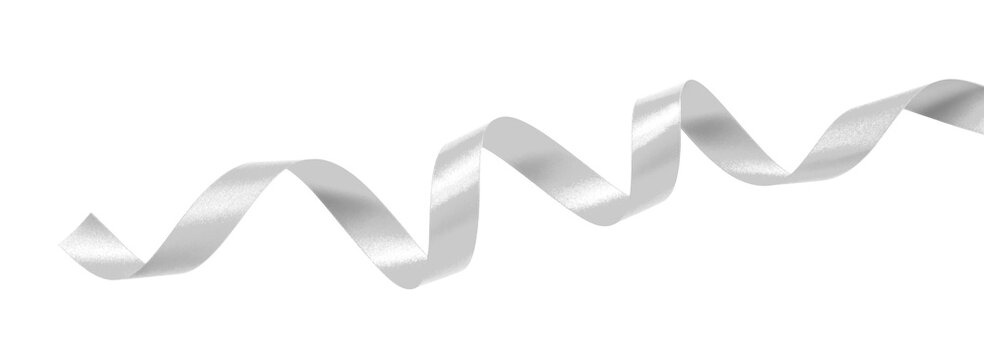 Silver ribbon white satin curly scroll png bow set isolated on transparent background  for Christmas, brithday and wedding card confetti design decoration