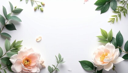 Elegant Floral Arrangement with Pastel Pink Flowers and Greenery on White Background