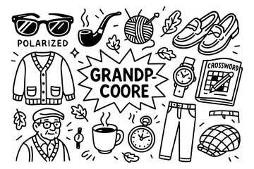 Grandpacore doodle with vintage menswear and cozy old man aesthetic, Transparent Background