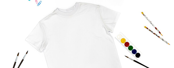 Trendy fashion T-shirt white styled basic clothes and accessories collection on white background....