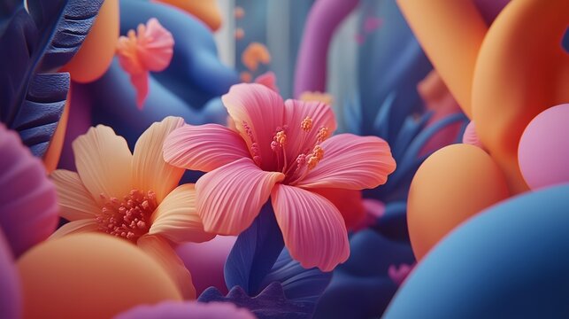 Abstract vibrant flower background with 3d rendering colorful shapes