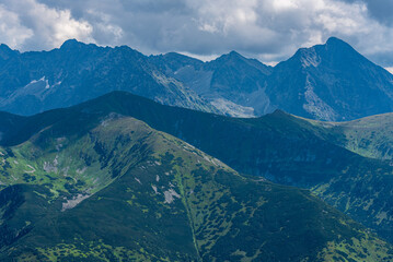 Part of High Tatras mountains with Krivan and Koprovsky stit from Malolucniak hill in Western Tatras mountains